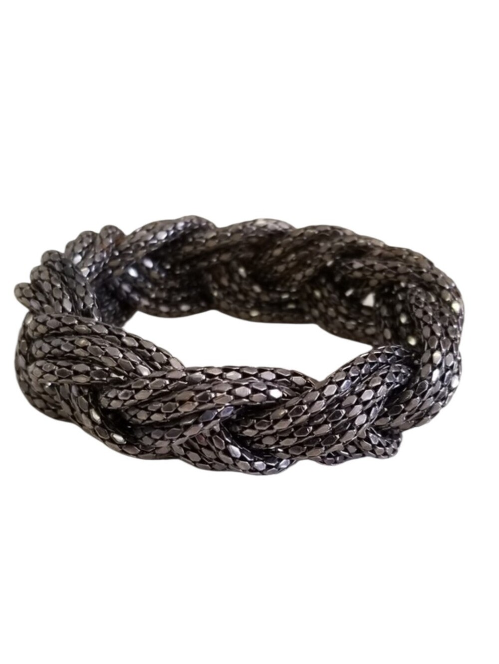 Express Chunky Braided Gunmetal Silver Tone Mesh Statement Bangle Bracelet Y2K